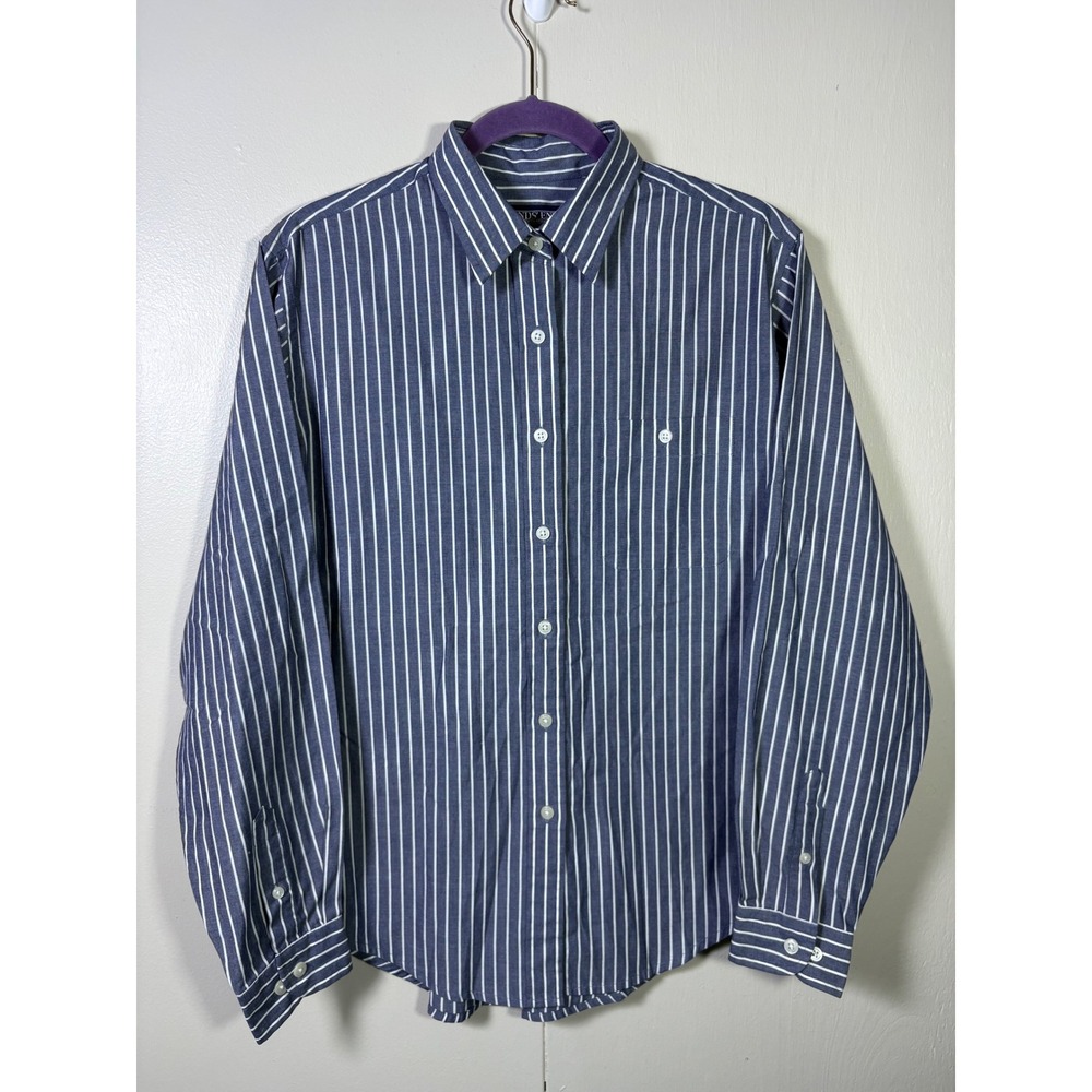 Lands End Womens Striped Button Down Shirt M 10-12 Cotton Blend Coastal Preppy